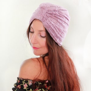 Mauve Lace Turban with Optional Rhinestone Jewel Rose Pink Bohemian Headwrap Yoga Turban Lots of Colors image 5