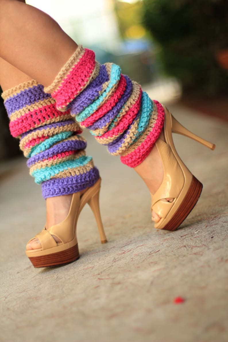 Fashion Leg Warmers in Colorful Flower Blossom Stripes by Etsy