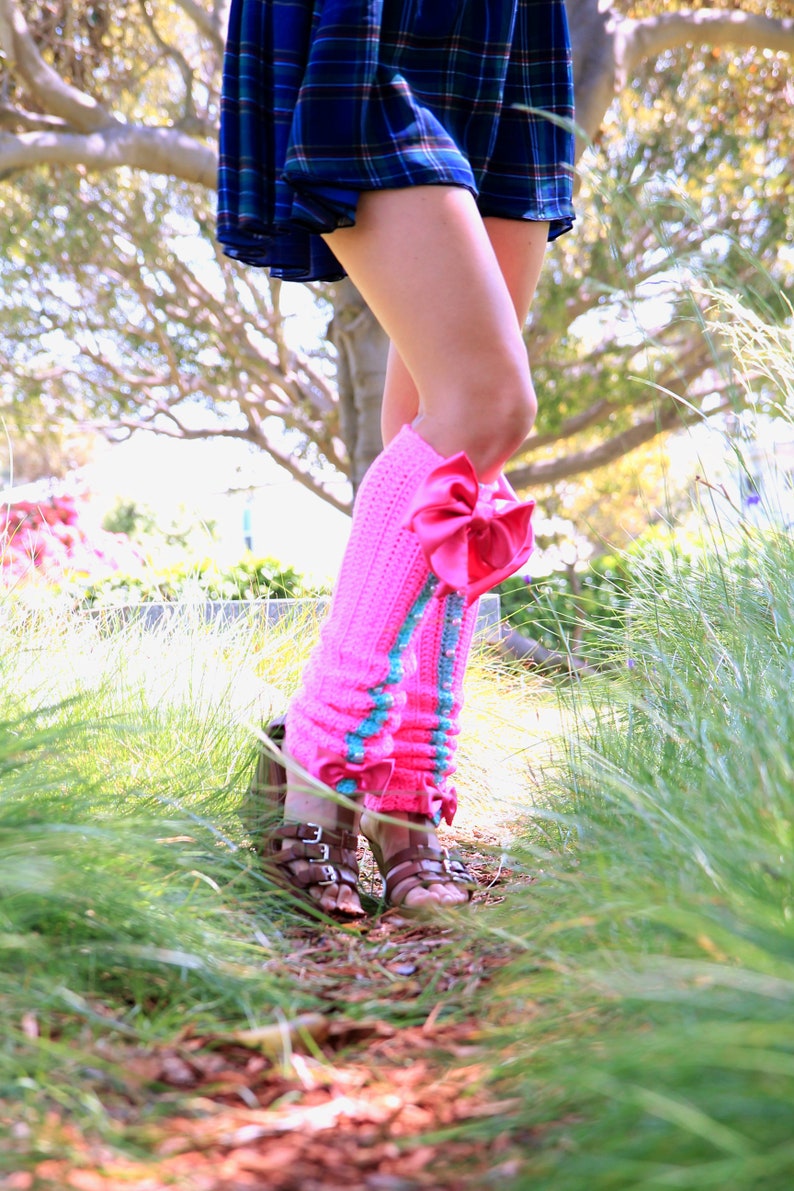 Hot Pink Leg Warmers With Bows Kawaii Fashion Leggings Etsy