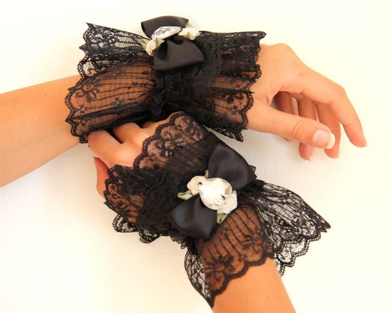 Black Lace Cuffs Victorian Fashion Wrist Cuffs Steampunk Etsy