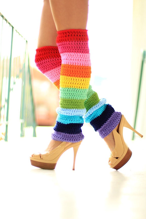 Double Rainbow Leg Warmers Over the Knee Kawaii Fashion - Etsy