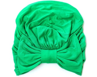 Turban with Bow - Kelly Green Hair Wrap in Jersey Knit - St. Patrick's Day Style - Women's Fashion Head Covering - Lots of Colors