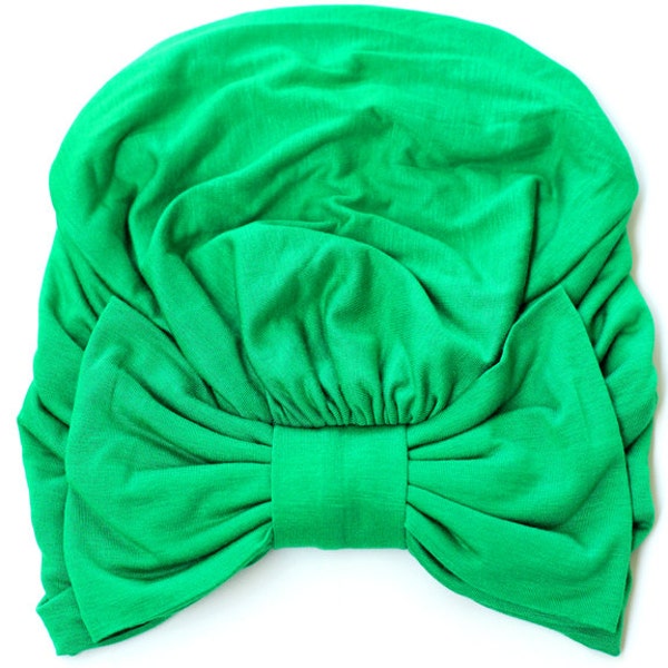 Turban with Bow - Kelly Green Hair Wrap in Jersey Knit - St. Patrick's Day Style - Women's Fashion Head Covering - Lots of Colors