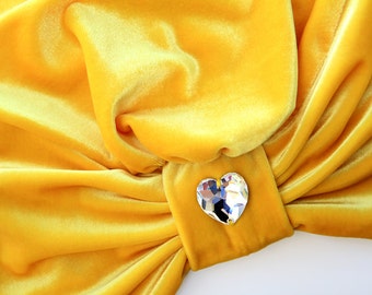 Velvet Turban - Women’s Fashion Hair Wrap in Yellow - Bohemian Style Hair Accessories