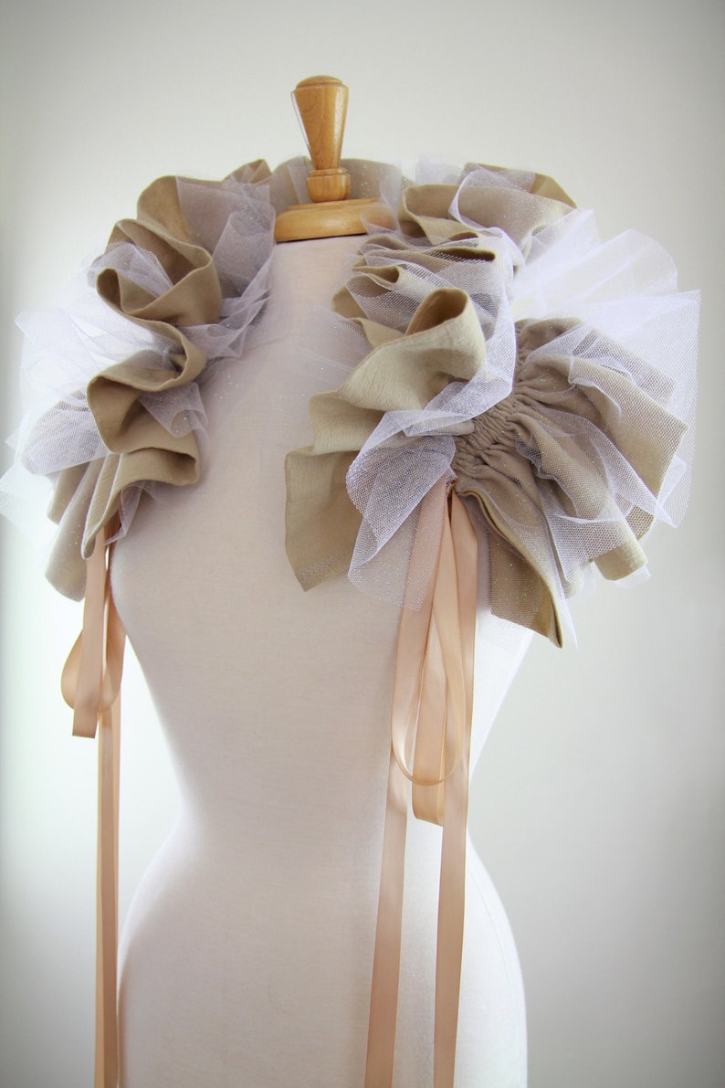 Victorian Collar in Champagne and White Glitter Tulle Shoulder Ruffle, Bolero, or Shrug Lots of Colors image 4