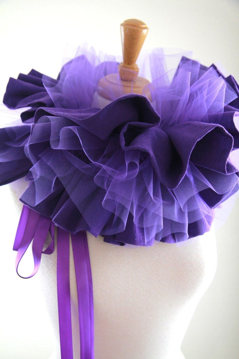 Purple Gauze and Tulle Collar Convertible Neck Ruff, Statement Collar, Bolero, or Shoulder Shrug Gothic, Steampunk, Victorian Collars image 5