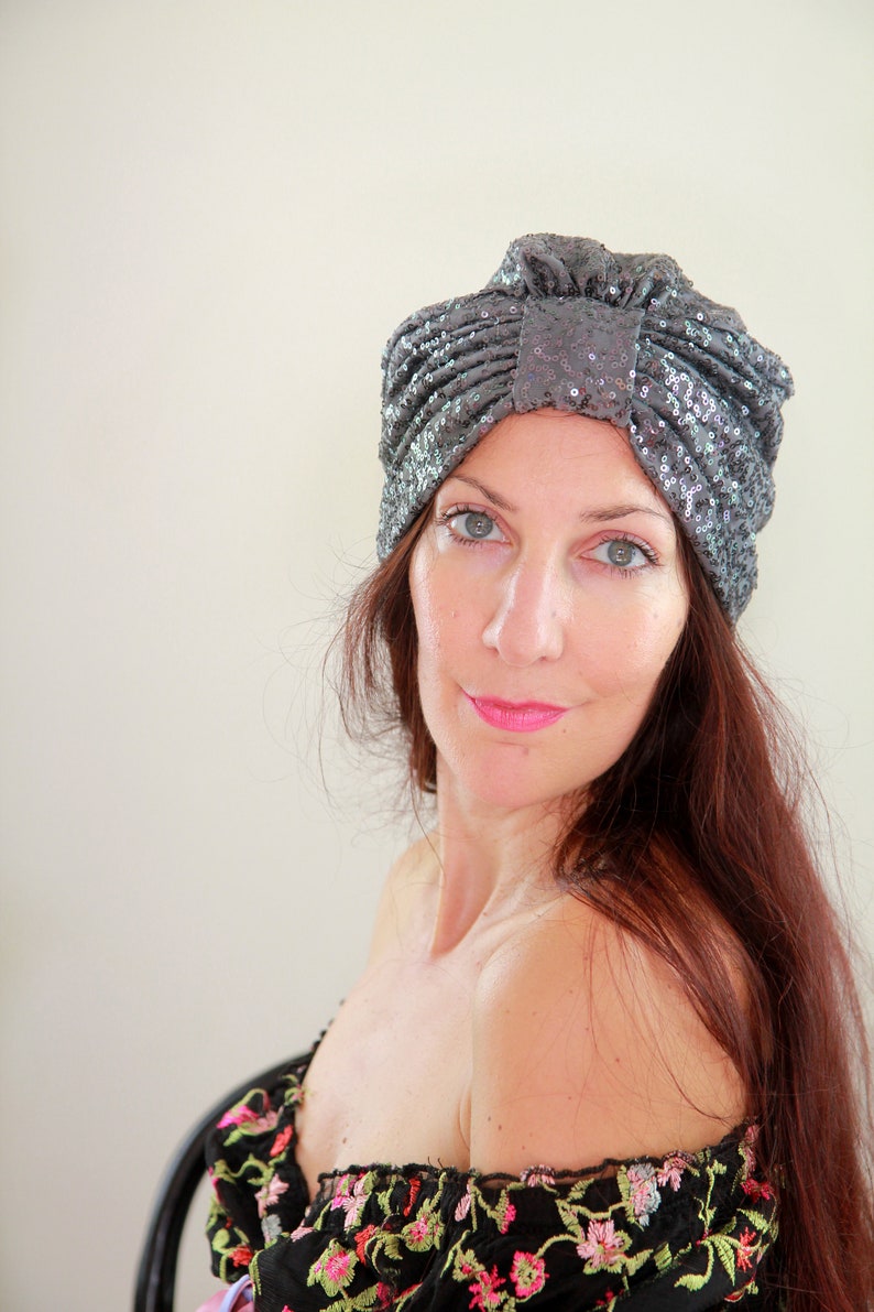 Copper and Black Sequin Turban by Mademoiselle Mermaid image 7