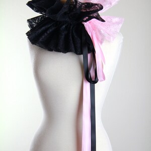 Pink and Black Lace Collar Fantasy Neck Ruff for Victorian, Edwardian, or Elizabethan, Looks Color Block Clown or Burlesque Collar image 6