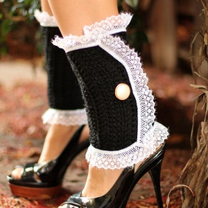 Victorian Style Leg Warmers Crochet and Lace Spats in Hot Pink