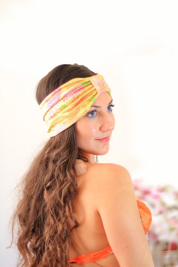 Turban Headband - Hair Warp in Yellow Floral Print - Boho  display picture 1