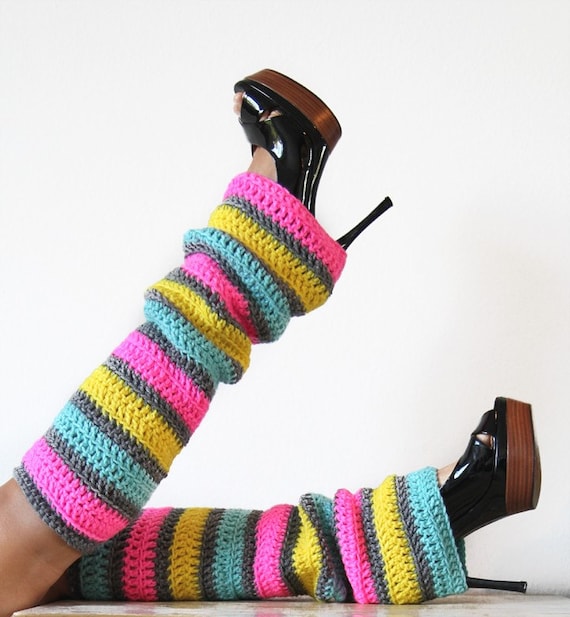 2 Pairs 80s Neon Knit Leg Warmers Knee High Socks, 2 Pieces