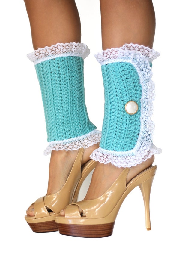 Victorian Style Leg Warmers Crochet and Lace Spats in Aqua Steampunk  Accessories Lots of Colors -  New Zealand
