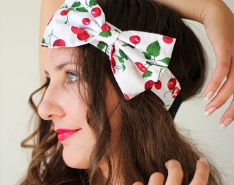 Rockabilly Cherry Print Bow Headband by Mademoiselle Mermaid