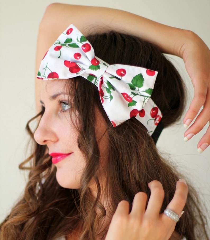 Rockabilly Cherry Print Bow Headband by Mademoiselle Mermaid image 1