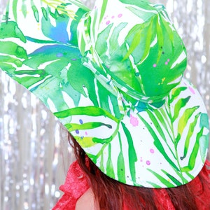 Palm Frond Print Hat Wide Brim Hat in Tropical Leaves Print Floppy Beach Hat Women's Wide Brimmed Sun Hats image 8