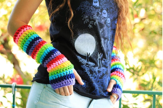 Arm Warmers in Rainbow Stripes by Mademoiselle Mermaid - Etsy