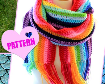 Crochet Pattern - Oversized Scarf in Rainbow Stripes - DIY Tutorial Digital Download - Kawaii Style Fashion Accessories - Chunky Scarves