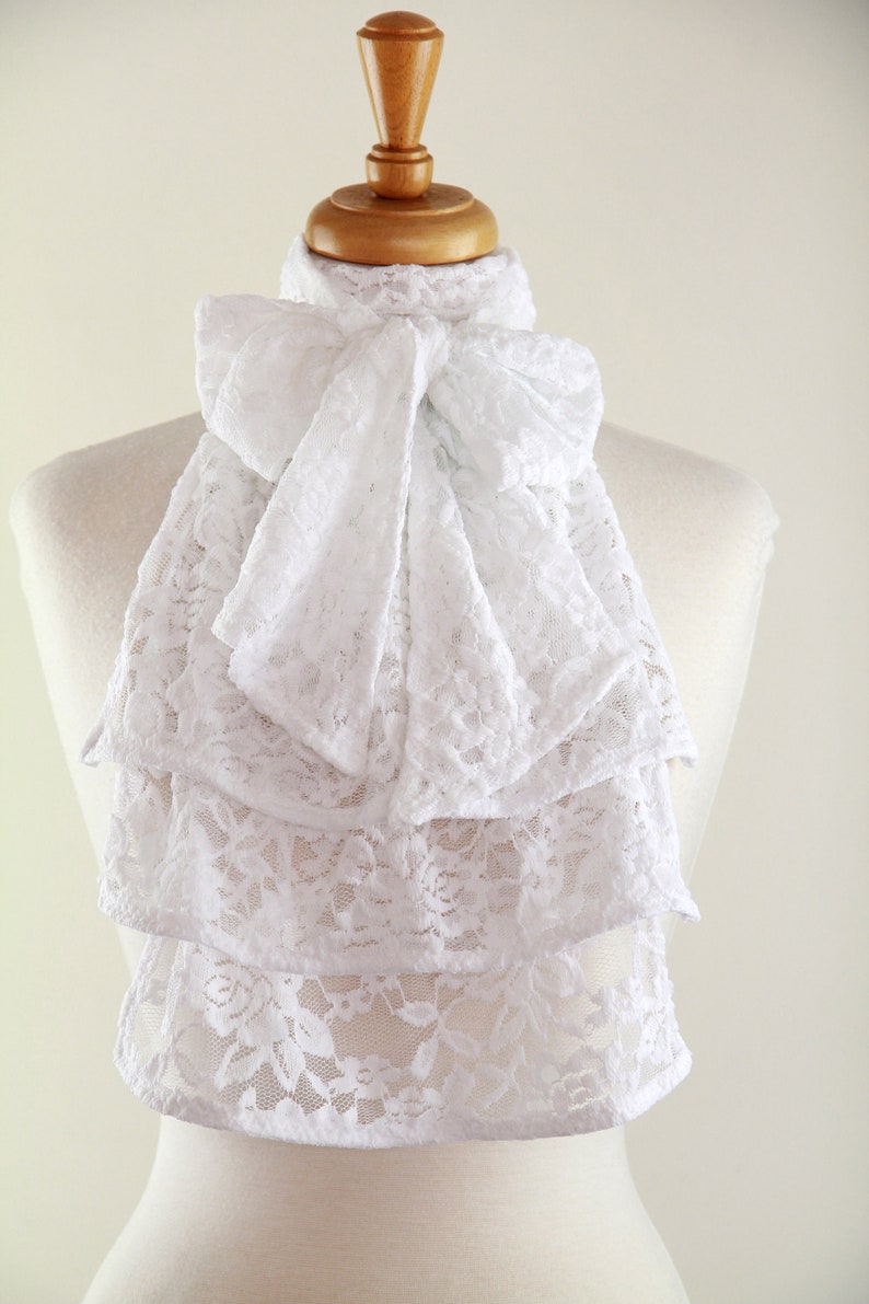 Jabot Collar in White, Ivory, or Black Lace Edwardian, Victorian, or Baroque Style Neck Frill Bib Fashion Collars image 3