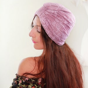 Mauve Lace Turban with Optional Rhinestone Jewel Rose Pink Bohemian Headwrap Yoga Turban Lots of Colors image 7