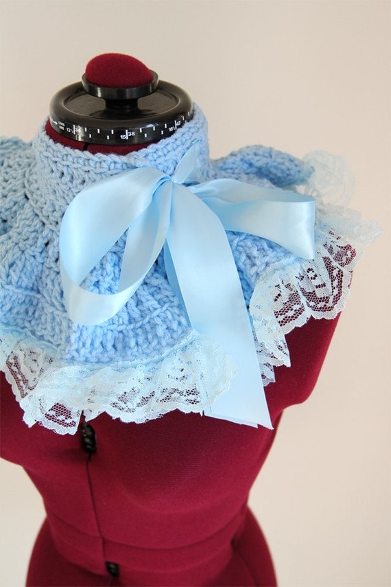 Neck Warmer - Victorian Style Fashion Collar with Lace - Light Blue