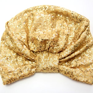 Gold Sequin Turban - Women&#39;s Turban Headwrap with Sequins - Mardi Gras Full Turban Hair Wrap - Lots of Colors