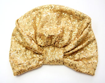Gold Sequin Turban - Women's Turban Headwrap with Sequins - Mardi Gras Full Turban Hair Wrap - Lots of Colors