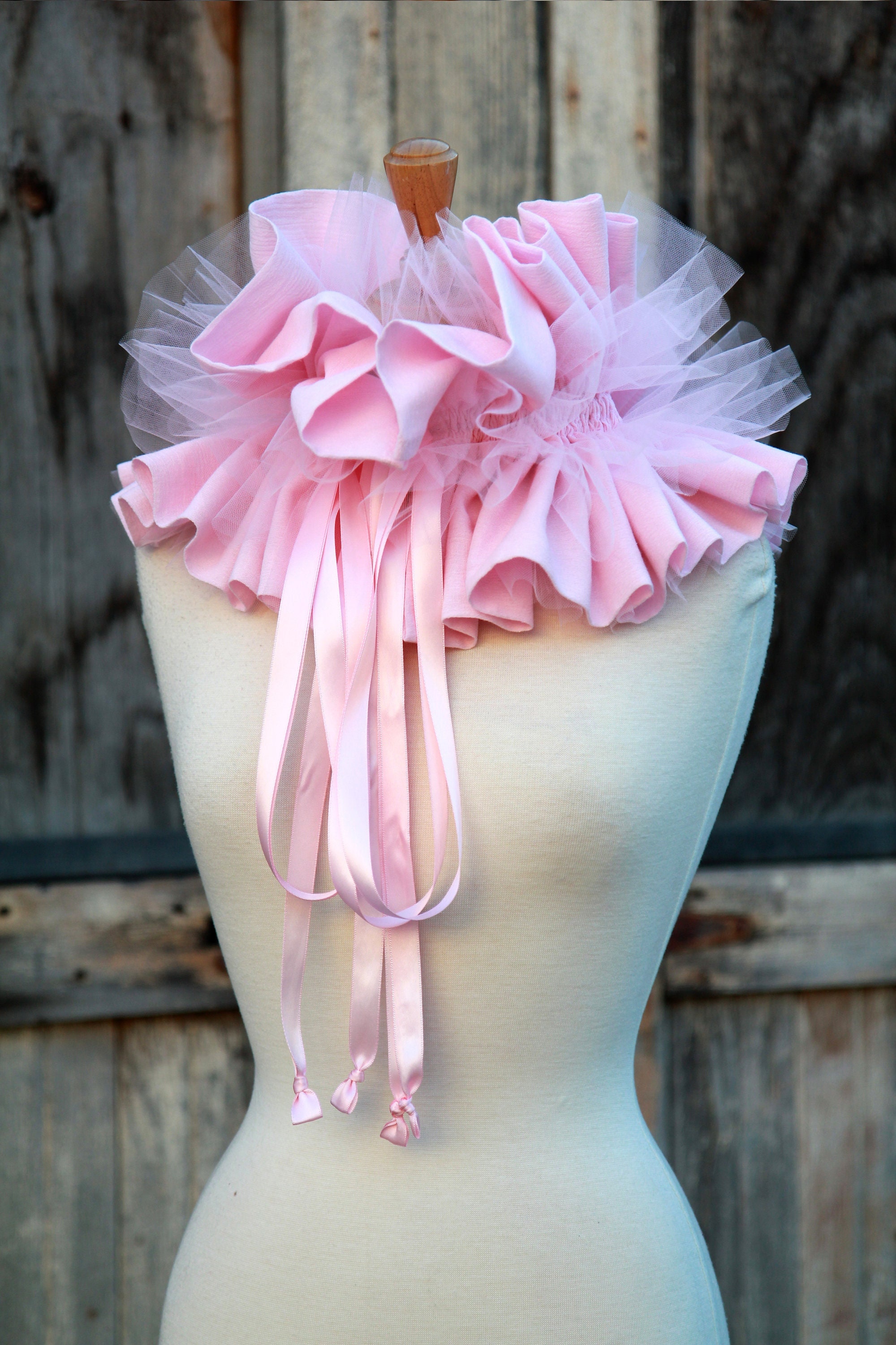Statement Collar in Pink Cotton Gauze With Tulle