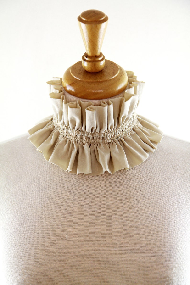 Cottagecore Victorian Collar in Champagne Beige Cotton Lawn Edwardian Choker Elizabethan Neck Ruff Cosplay Neck Ruffle Many Colors image 9