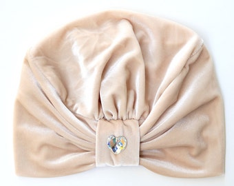 Velvet Turban - Women’s Fashion Hair Wrap in Cream - Bohemian Style Hair Accessories