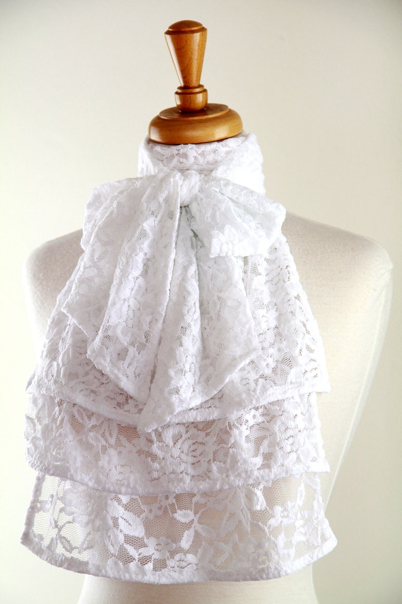 Jabot Collar in White, Ivory, or Black Lace Edwardian, Victorian, or Baroque Style Neck Frill Bib Fashion Collars image 4