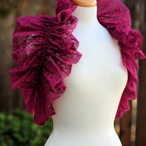 Burgundy Lace Collar Fashion Neck Ruff for Burlesque or Elizabethan Costume image 2