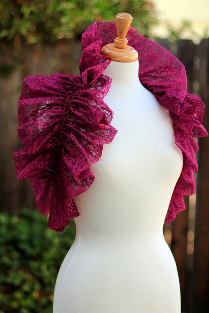 Burgundy Lace Collar Fashion Neck Ruff for Burlesque or Elizabethan Costume image 2