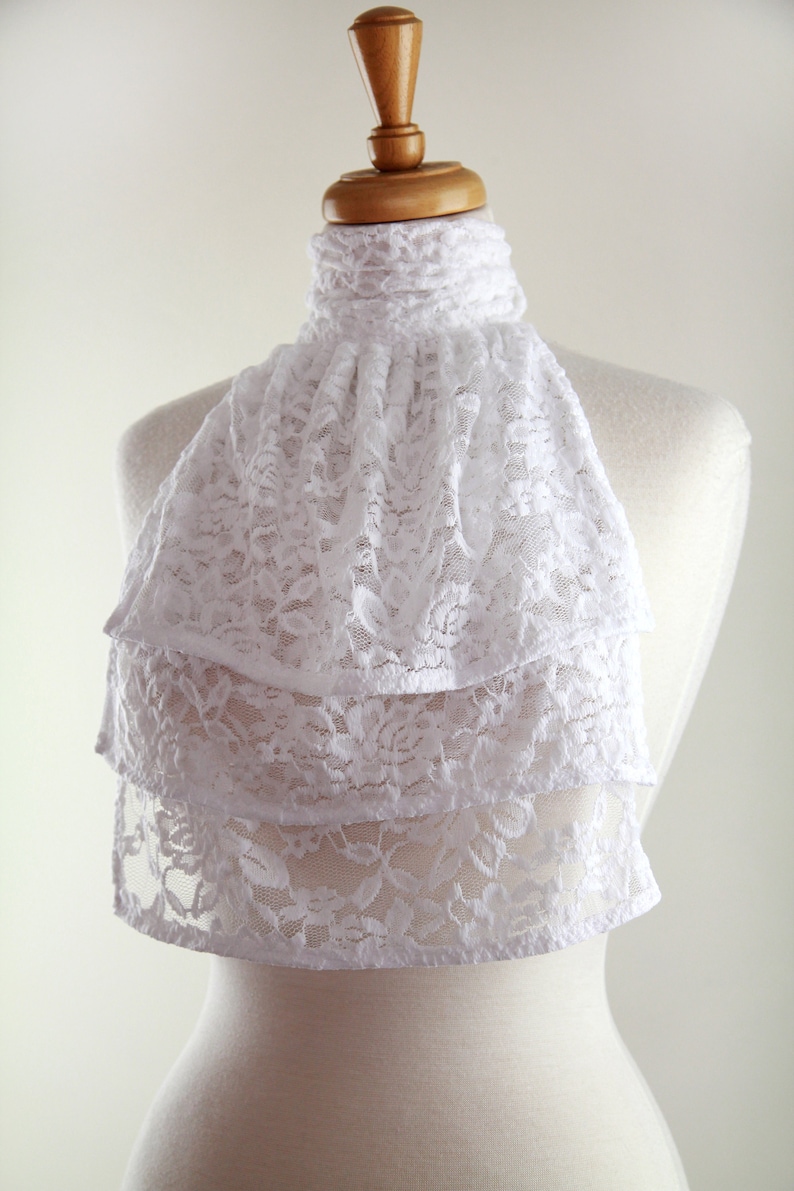 Jabot Collar in White, Ivory, or Black Lace Edwardian, Victorian, or Baroque Style Neck Frill Bib Fashion Collars image 6