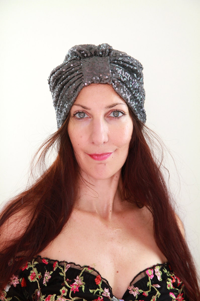 Copper and Black Sequin Turban by Mademoiselle Mermaid image 6