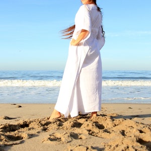 Linen Maxi Dress Caftan in White, Ivory, or Black Long Kaftan image 4