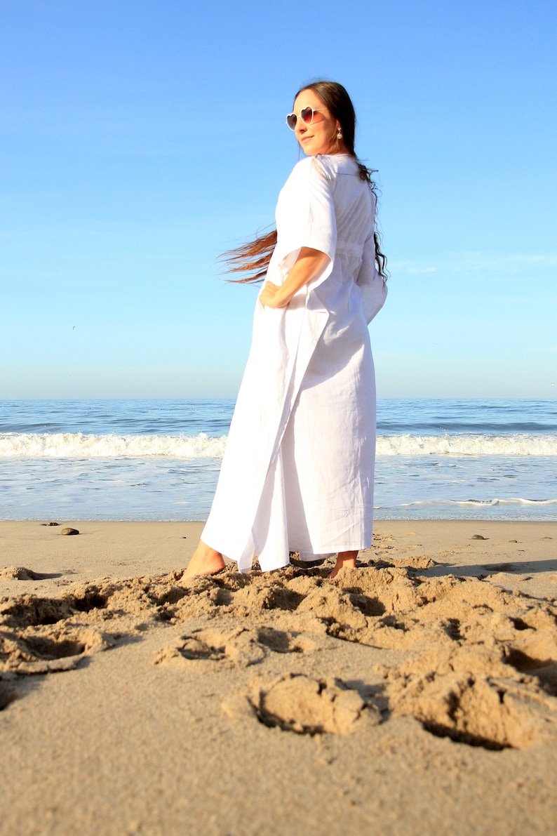 Linen Maxi Dress Caftan in White, Ivory, or Black Long Kaftan image 4