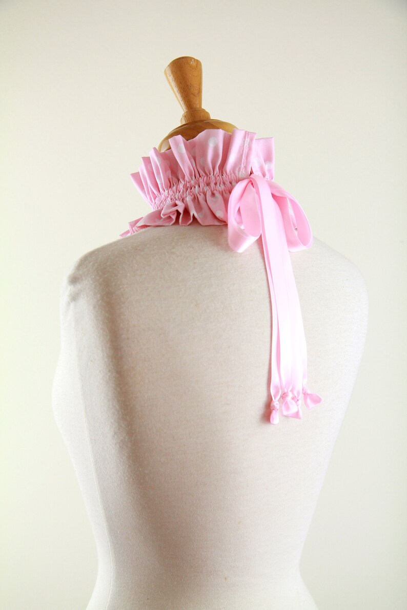 Cottagecore Pink and White Polka Dot Collar Victorian or Edwardian Style Choker or Neck Ruff image 9