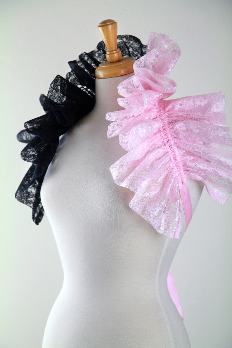 Pink and Black Lace Collar Fantasy Neck Ruff for Victorian, Edwardian, or Elizabethan, Looks Color Block Clown or Burlesque Collar image 7