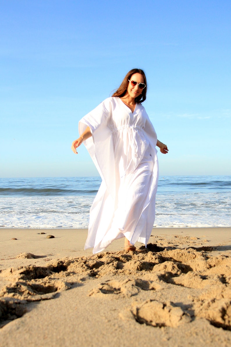 Linen Maxi Dress Caftan in White, Ivory, or Black Long Kaftan image 8