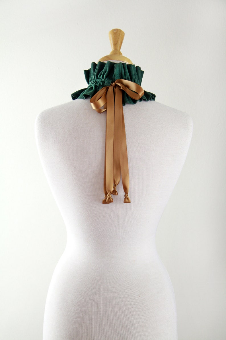 Victorian Wood Nymph Choker Collar Hunter Green Neck Ruff with Chestnut Satin Ties Cottagecore and Fairycore Fashion Accessories image 7