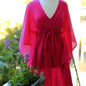 Caftan Maxi Dress Beach Cover Up Kaftan in Fuchsia Cotton Gauze Women's Maxi Dresses Lots of Colors image 1