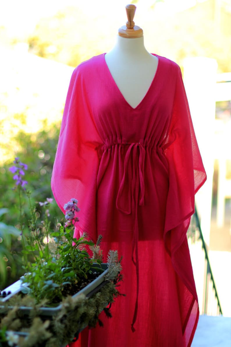 Caftan Maxi Dress Beach Cover Up Kaftan in Fuchsia Cotton Gauze Women's Maxi Dresses Lots of Colors image 1