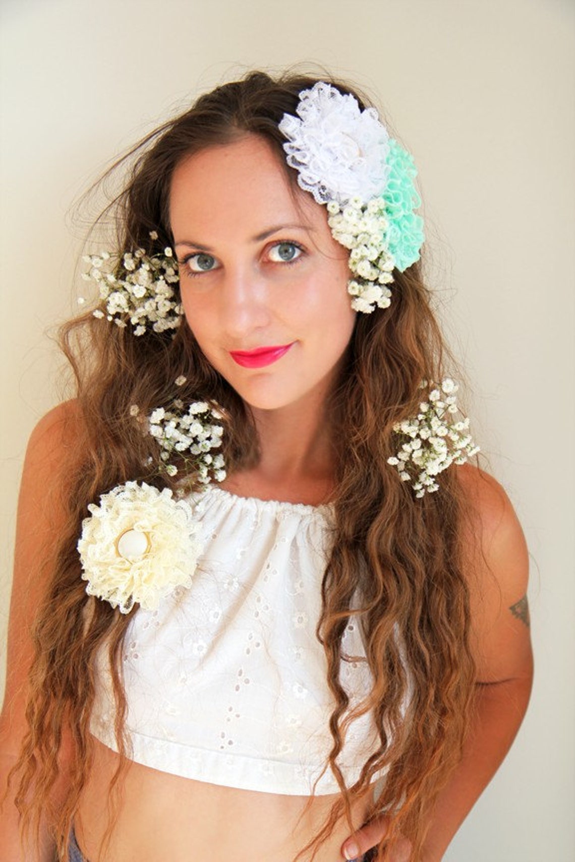 White Lace Flower Hair Clip by Mademoiselle Mermaid Etsy