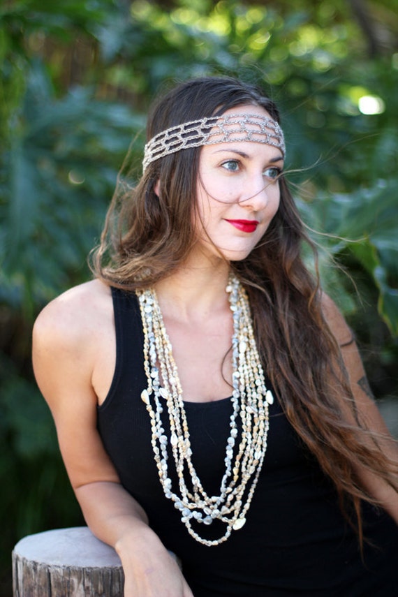 Brown Beaded Multi-Strand headband Brown Braided Head Wrap Headband Dreadlock Headband Braided  main image 4