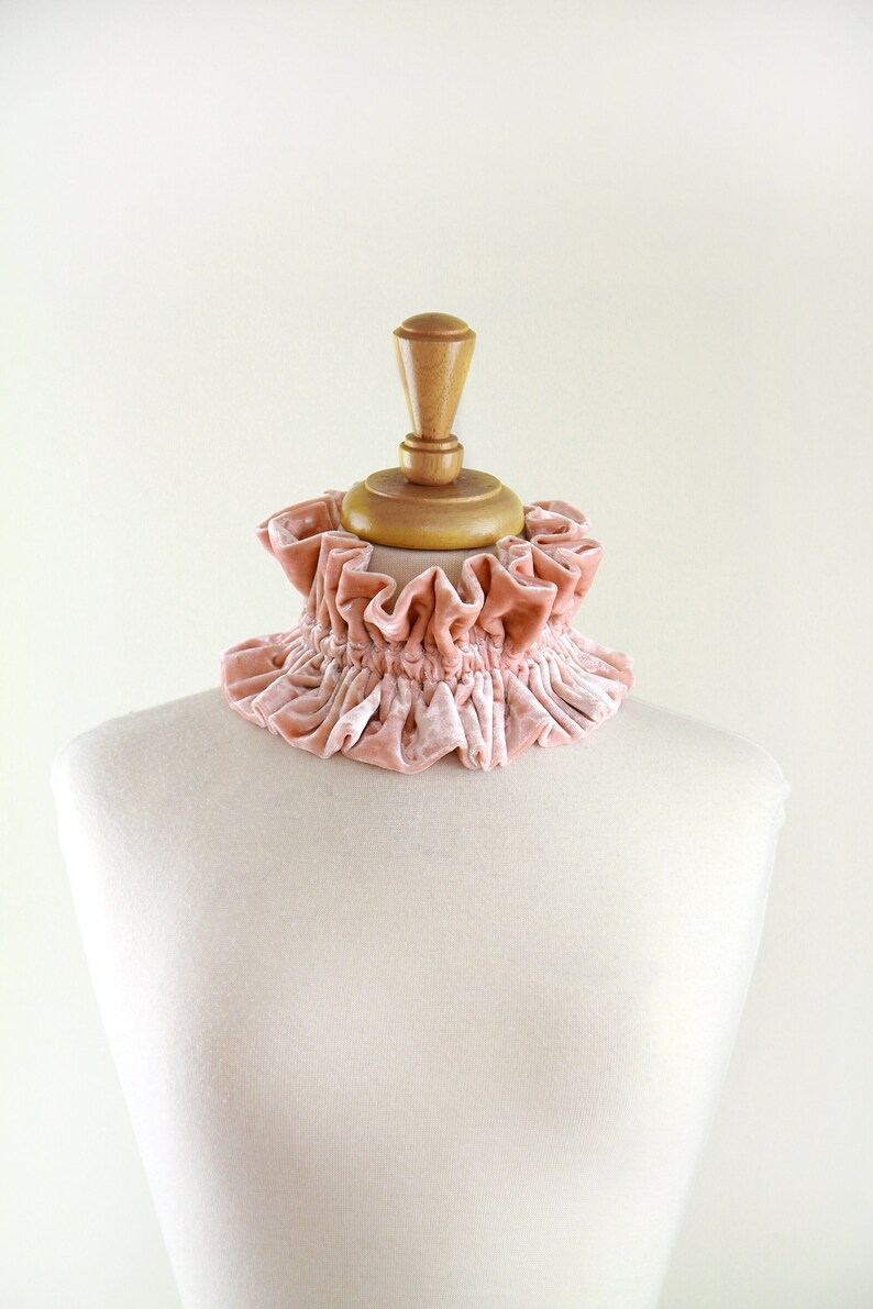 Champagne Blush Pink Collar in Crushed Velvet Victorian Style Collar, Neck Ruff, or Neck Frill Lots of Colors image 2