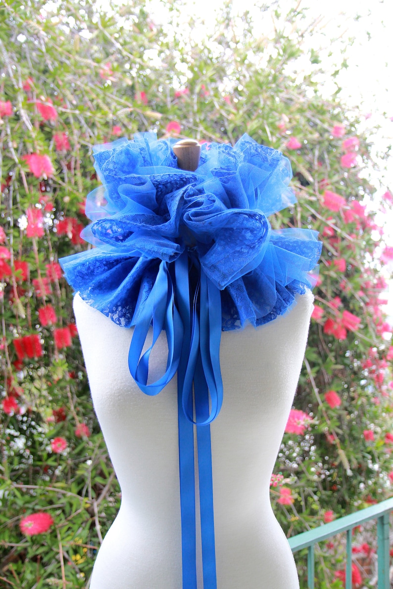 Royal Neck Ruff Royal Blue Neck Ruff Collar in Lace and Tulle - Steampunk, Cosplay, or ...