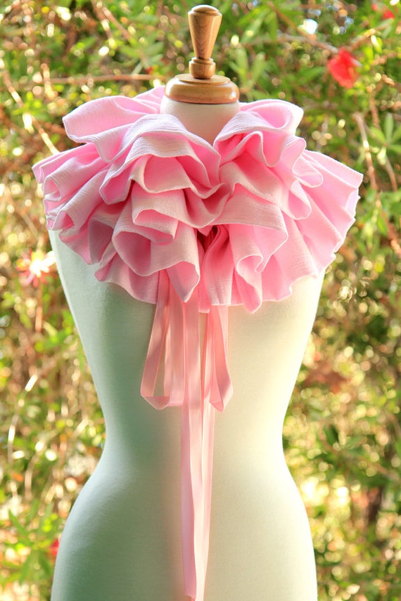 Pastel Pink Ruffle Scarf Victorian Fashion Collar in Cotton 