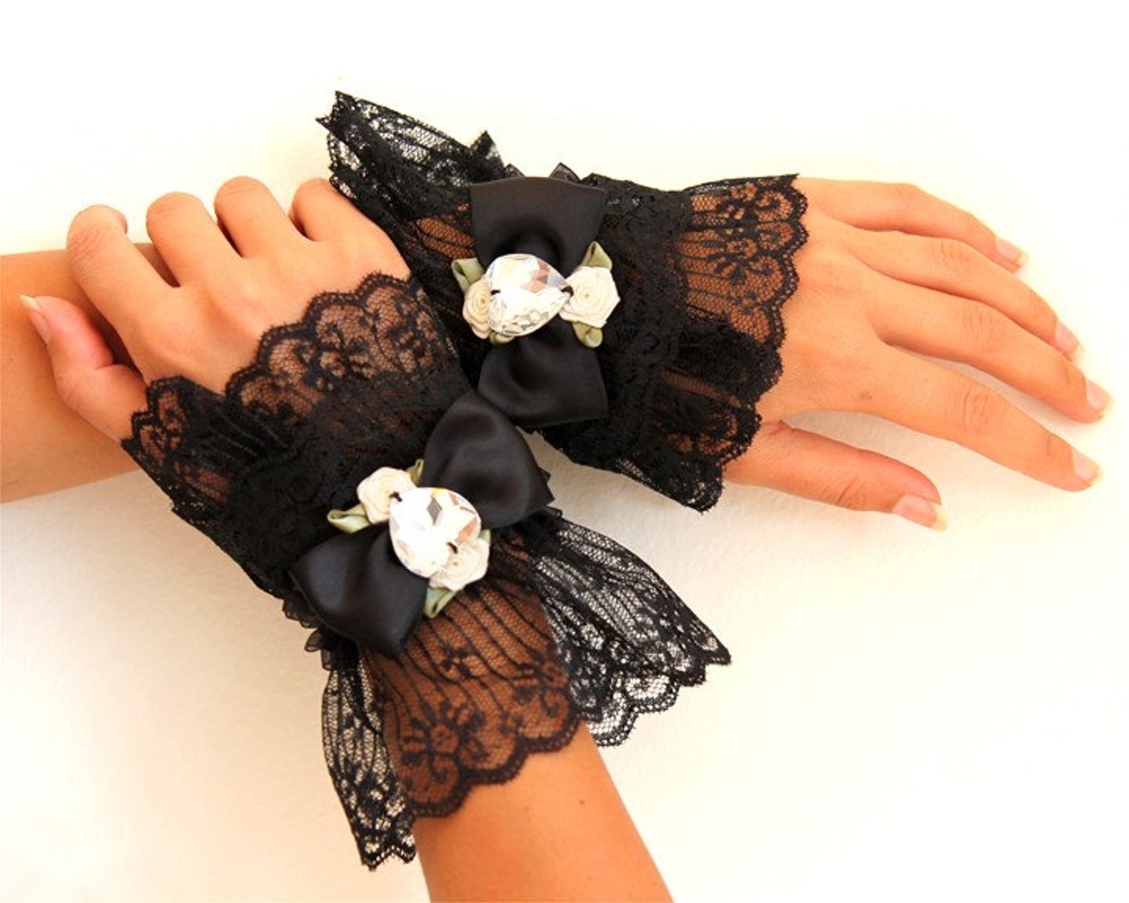Black Lace Cuffs Victorian Fashion Wrist Cuffs Steampunk Etsy