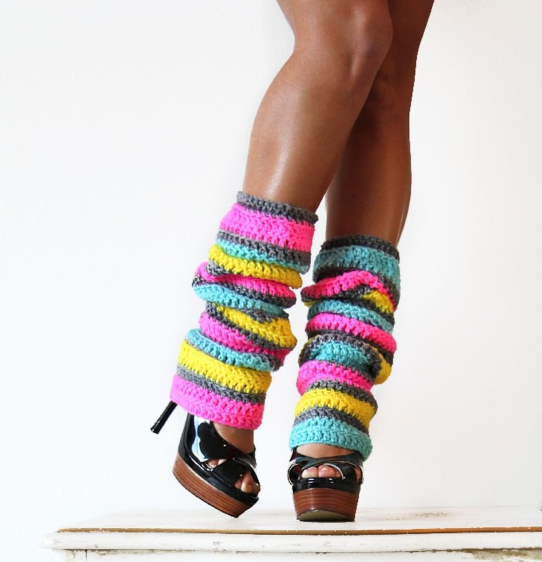 Womens Star Striped Leg Warmers-Lolita Boot Stockings 80s Party