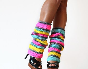 80s Party Leg Warmers in Neon Stripes